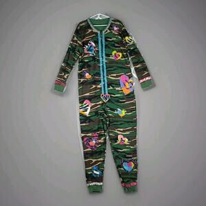 Camo Pajamas Women 2XL Woodland Fleece One Piece Heart Applique Back Zipper